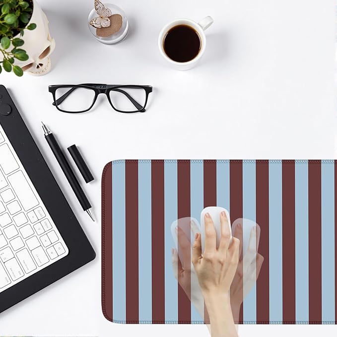Maroon Striped Desk Mat Cute Pastel XXL Large Gaming Mouse Pad Desk Pad Kawaii Cozy Aesthetic Keyboard Laptop Computer Mat Home Office Decor for Women