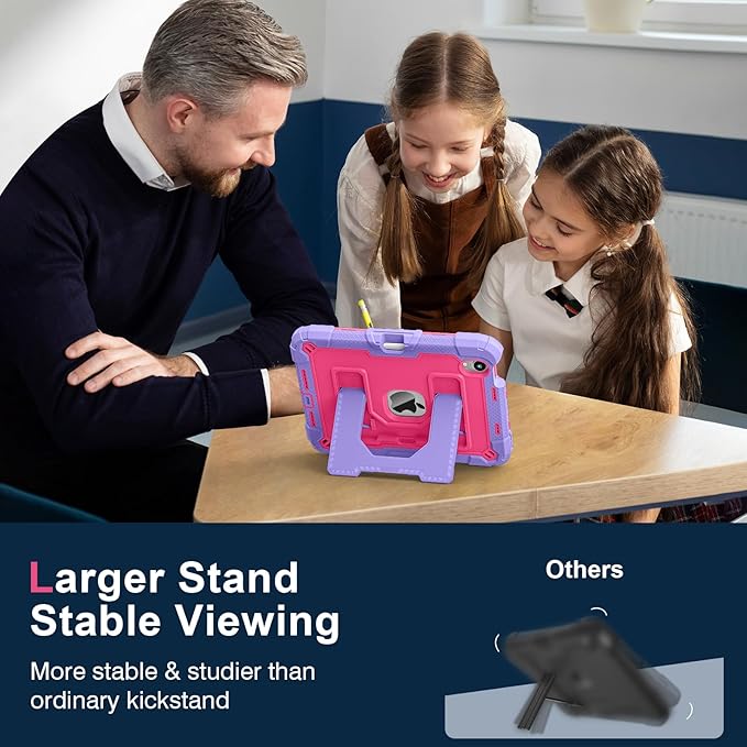 Kids Friendly Case for Apple iPad mini 7 A17 Pro 2024/iPad Mini 6 2021 8.3 Inch 7th/6th Gen Case with Pencil Holder & Shoulder Strap, Shockproof Kickstand Hard Shell Protective Cover,Rose+Purple
