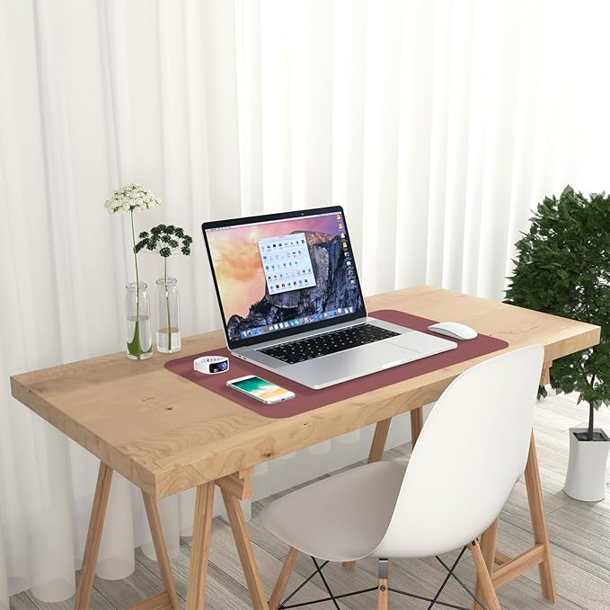 Hsurbtra Desk Pad, 23.6" x 13.8" PU Leather Desk Mat, M Extended Mouse Pad, Waterproof Desktop Blotter Protector, Non-Slip Ultra Thin Small Laptop Keyboard Writing Mat for Office Home, Brick Red
