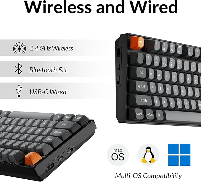 Keychron K8 Max Custom Mechanical Keyboard Wireless, TKL 2.4 GHz/Bluetooth 5.1/Wired QMK Programmable RGB, Hot-Swappable with Keychron Super Red Switch Compatible with Mac Windows Linux