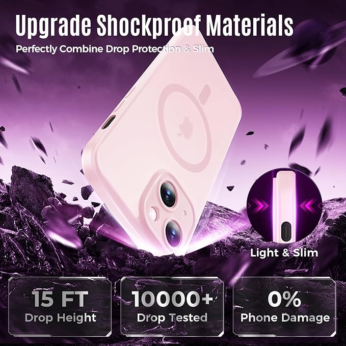 Symcele Designed for iPhone 14 Case, Compatible with MagSafe, with Privacy Screen Protectors X2, [Camera Protection] [15FT Military Drop Protection] Shockproof Phone Case, 6.1", Pink