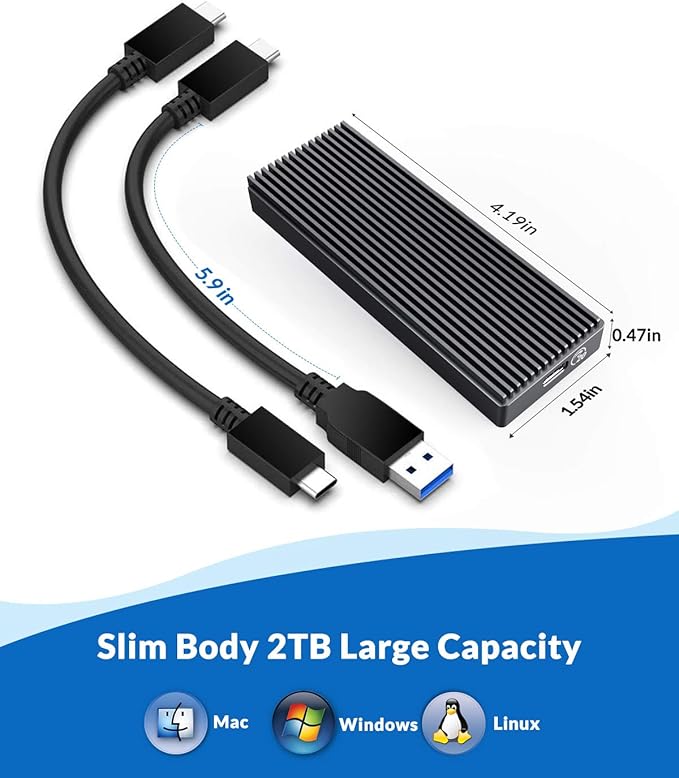 ORICO 20Gbps M.2 NVMe SSD Enclosure Adapter,USB3.2 Gen2 Type-C to NVMe PCI-E M-Key Solid State Drive Aluminum External Case for SSD Size 2230/2242/2260/2280, up to 4TB（M2PAC3-G20, Grey）