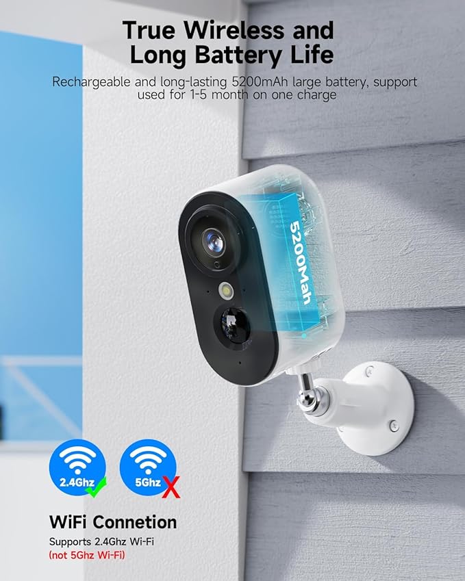 LIWAN Security Cameras Wireless Outdoor Indoor, 2.4GHZ WiFi Security Camera for Home Security, 2K HD Battery Powered, Color Night Vision, Motion Detection, 2-Way Talk