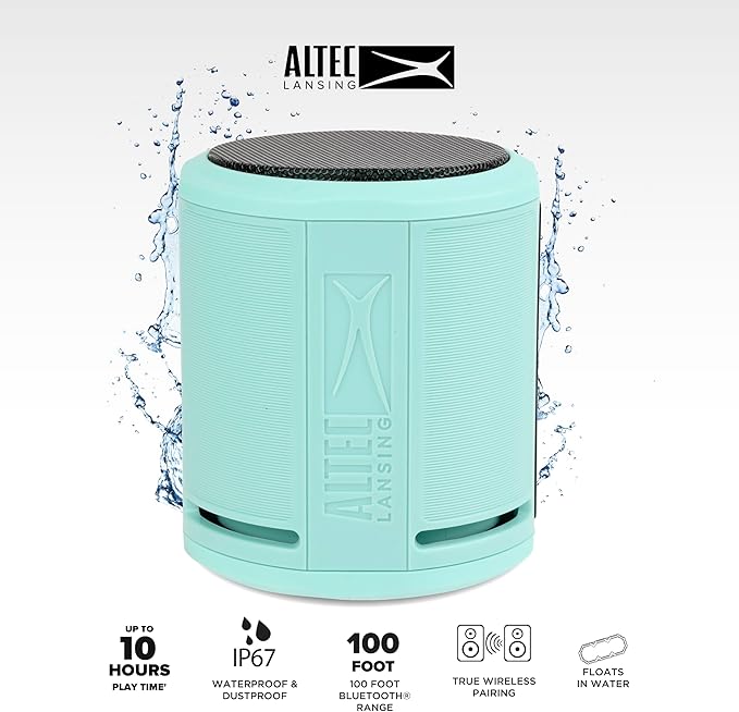 Altec Lansing HydraOrbit - Waterproof Bluetooth Speaker, Lightweight & Portable Speaker for Travel & Outdoor Use, Mint