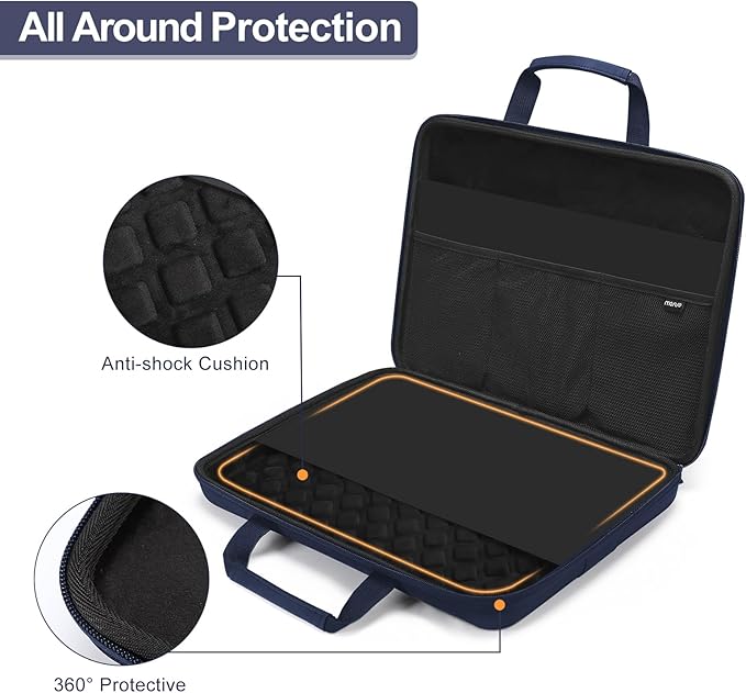 MOSISO 15.6-16 inch Laptop Hard Case, 15 inch Shockproof Waterproof Laptop Case Hard Shell Compatible with MacBook HP Dell, Carrying Sleeve Computer Bag with Sturdy Handle&Front Pocket&Belt, Navy Blue