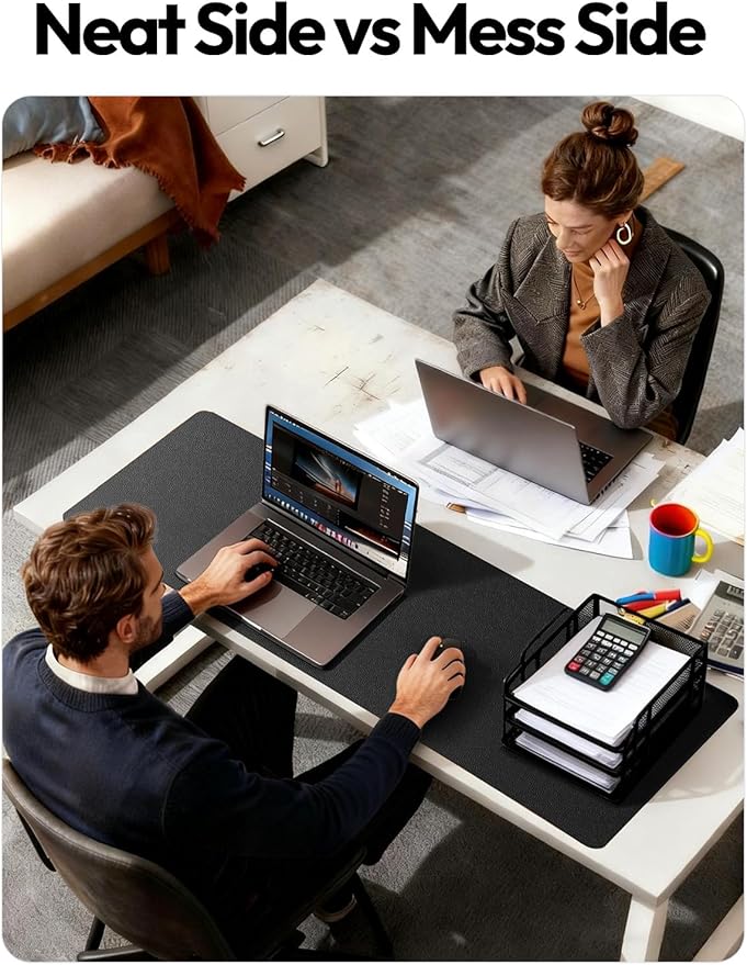 YSAGi Large Extended PU Leather Desk Pad Protector – Non-Slip Waterproof Desk Mat for Office & Home, Easy Clean Mouse Pad & Laptop Writing Blotter 35.4"x17" Black