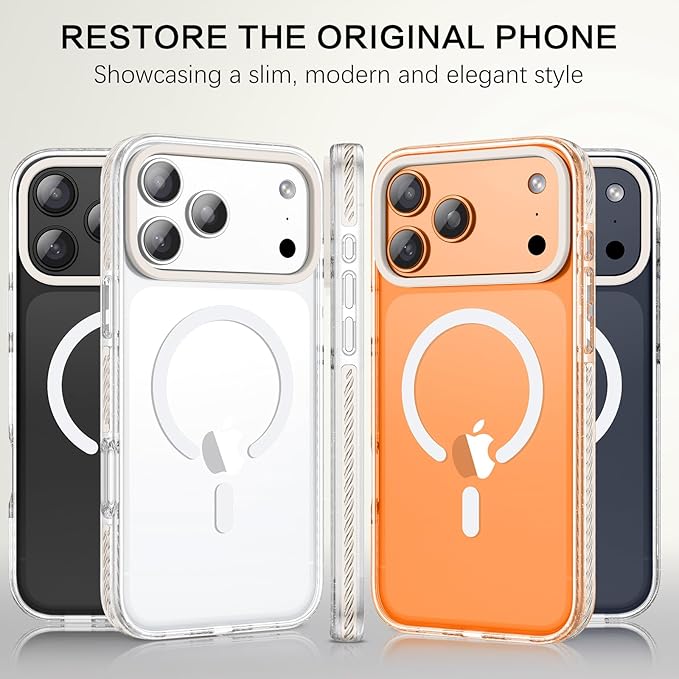BENTOBEN Magnetic for iPhone 17 Pro 6.3" Case, Compatible with Magsafe Military Shockproof Protective Cute Transparent Slim Anti-Yellowing Phone Case for iPhone 17 Pro Cover, Clear White