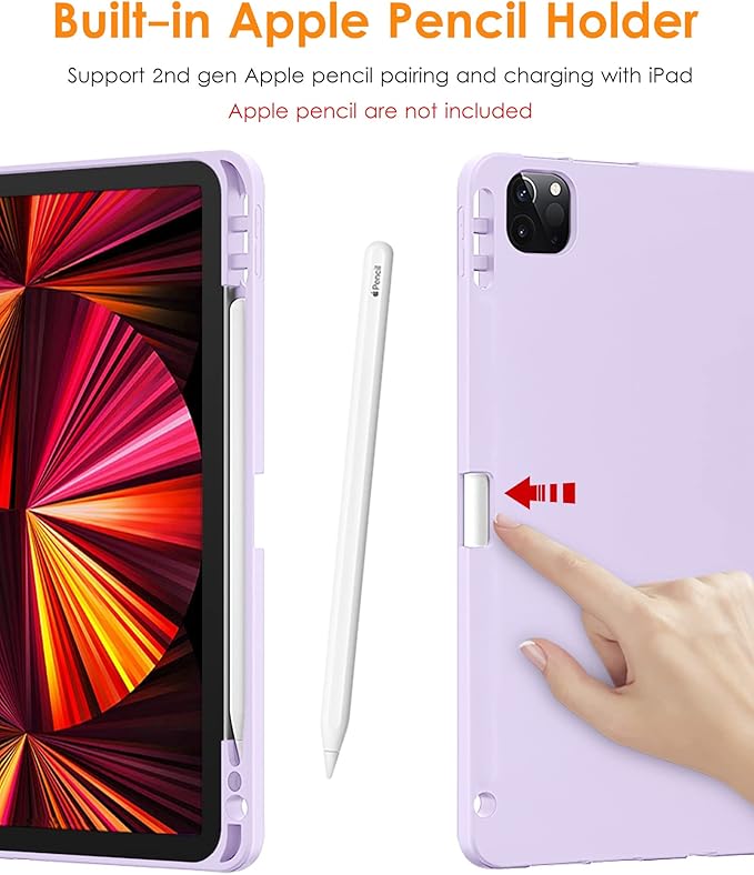 DTTO for iPad Pro 11 inch 4th/3rd/2nd/1st Generation 2022/2021/2020/2018 Case, Smart Slim Trifold Stand Soft TPU Back Cover with Built-in Pencil Holder, Also Fit iPad Air 5/4,Taro Purple