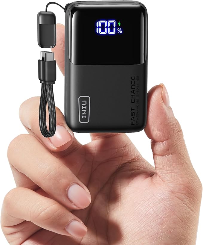 INIU Portable Charger, Ultra Mini 10000mAh 45W Fast Charging with Detachable Cable, Flight-Safe Travel USB C Power Bank External Phone Battery Pack for Xiaomi iPhone 17 16 Samsung S26 Google iPad etc