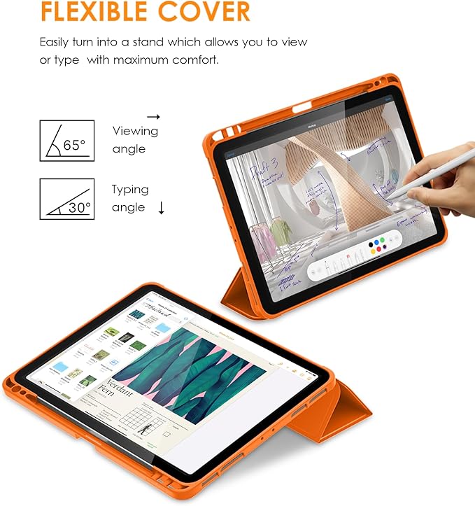 DTTO for iPad Pro 11 inch 4th/3rd/2nd/1st Generation 2022/2021/2020/2018 Case, Smart Slim Trifold Stand Soft TPU Back Cover with Built-in Pencil Holder, Also Fit iPad Air 5/4,Orange