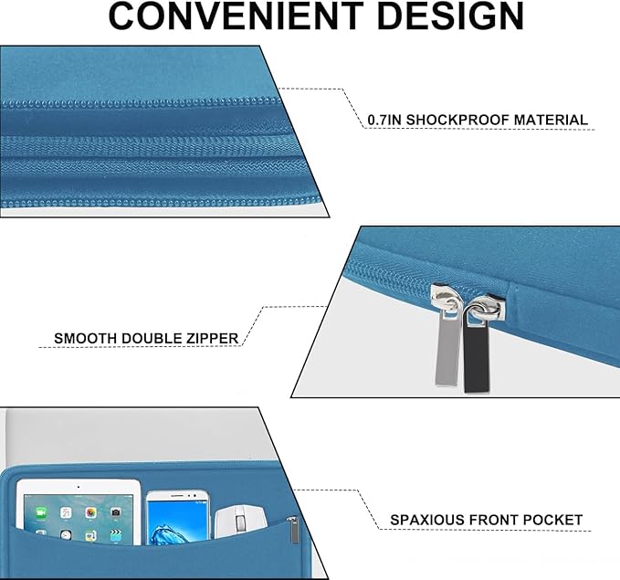 Laptop Case Sleeve 15.6 inch, Shockproof Protective Laptop Cover Briefcase Carrying Computer Bag with Accessory Pocket, Computer Bag Compatible with MacBook, HP, Dell, Lenovo, Asus, Light Blue