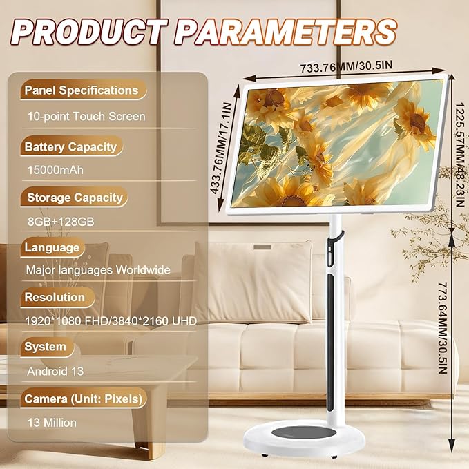 21.5" 24" 27" 32" Smart Mobile Monitor Portable Touch Screen TV with 8MP/13MP Camera Entertainment Display(8+128GB(4K),32IN)
