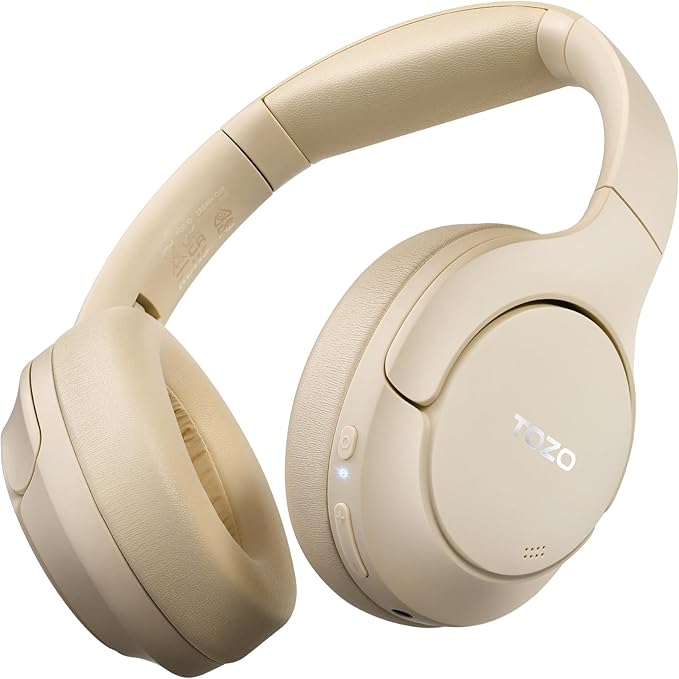 TOZO HT2 Hybrid Active Noise Cancelling Headphones, Wireless Over Ear Bluetooth Headset, 60H Playtime, Hi-Res Audio Custom EQ via App Deep Bass Comfort Fit Ear Cups, for Home Office Travel