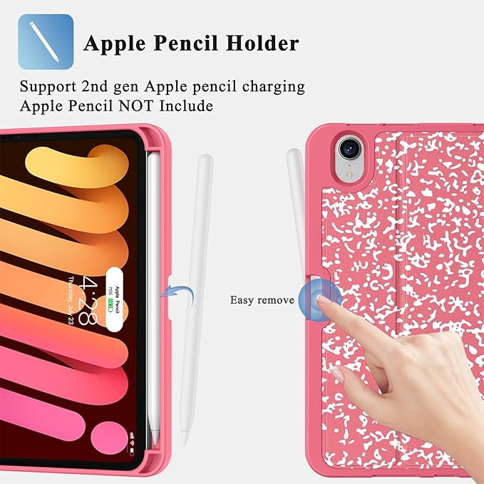 Supveco Case for iPad mini 7 (A17 Pro) 2024/iPad Mini 6 2021 8.3 Inch with Pencil Holder-[Auto Wake/Sleep],Slim Protective Case with Soft TPU Back Cover for iPad mini 7th/6th Generation-Watermelon
