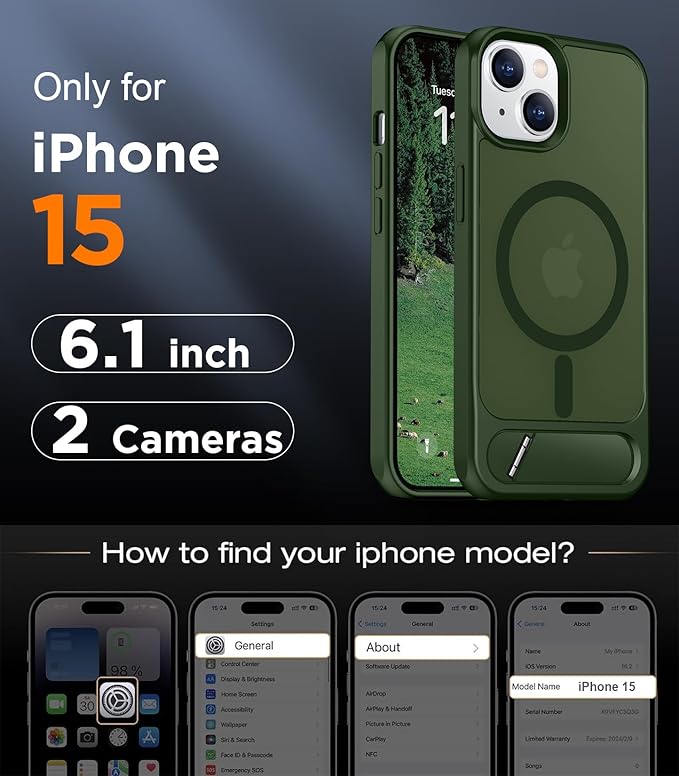 Magnetic Compatible with iPhone 15 Case, [Built-in Invisible Kickstand][Compatible with MagSafe] [Military Grade Shockproof] Slim Translucent Matte Phone Case for iPhone 15 6.1"