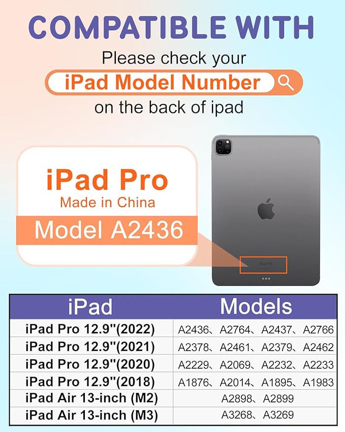 Uppuppy for iPad Air 13 Inch M2/M3, Pro 12.9 Case - Cute Women Girls Boy Men TeensBlack Pencil Holder Folio Cover for Apple Air 13" 2024/2025, Pro 6th/5th/4th/3rd Generation Case