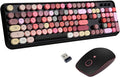 Colorful Keyboard and Mouse Wireless, Retro Lipstick Typewriter Style Keyboard with 104 Round Keys, 2.4Ghz Cute Aesthetic Cool Full Size Keyboard with Number Pad for PC Laptop Desktop Computer-Black