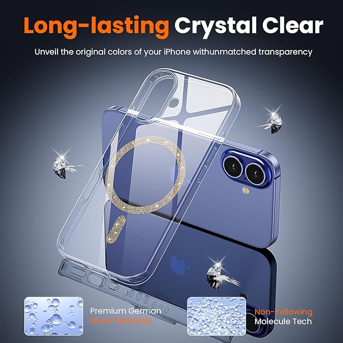 toushion 3 in 1 for iPhone 16 Plus Case Clear Colored Mag-Ring | with MagSafe,Screen Protector *1 & Camera Lens Protector*1, Military-Grade Protection