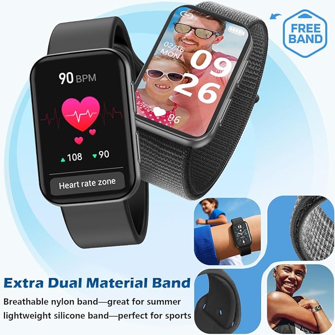 MorePro Health Fitness Tracker for Women Men, 24/7 Heart Rate Blood Pressure & Oxygen Monitoring, Sleep Tracker, 120+ Sport Modes Smart Watch, IP68 Waterproof, 2 Bands, Compatible Android iOS