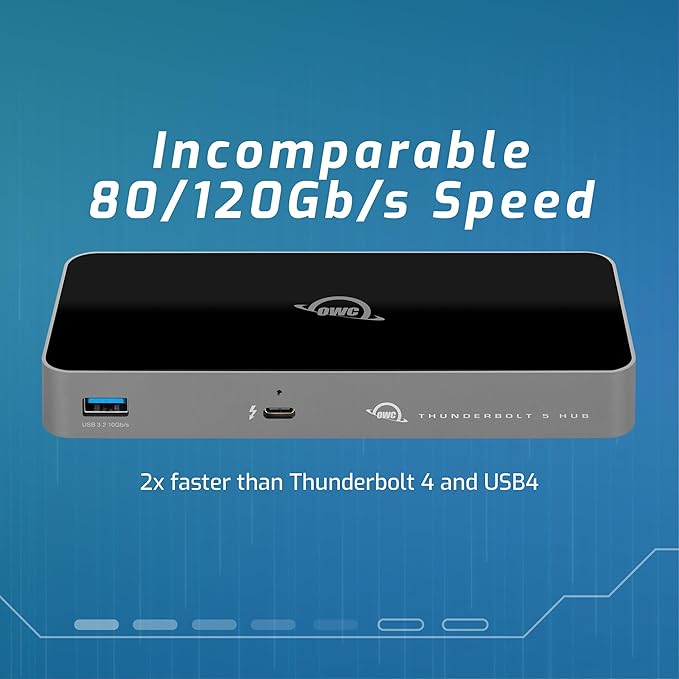 OWC Thunderbolt 5 Hub – 5-Port Expansion for Mac & PC | 80Gb/s Bandwidth | 140W Charging | Triple 8K Display Support | Fanless Silent Design | TB5/TB4/TB3/USB4 Compatible