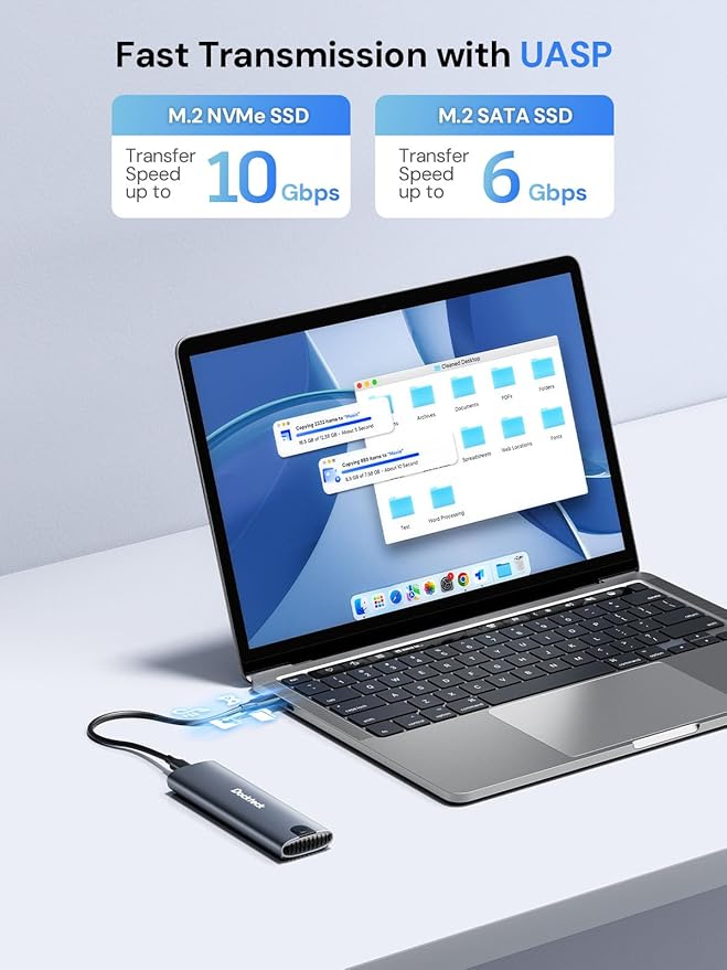 dockteck M.2 NVMe SATA SSD Enclosure, Tool-Free 10Gbps USB 3.2 Gen 2 NVMe to USB Adapter Case for SSDs 2230/2242/2260/2280, External SSD Reader Supports M-Key/B+M Key and UASP
