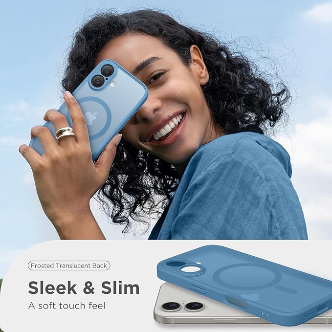 CAPRARO Magnetic Compatible with iPhone 16 Case, Upgraded [Full Camera Protection] [Compatible with MagSafe] Protective Translucent Matte Women Girl Phone Case Cover, Cloud Blue