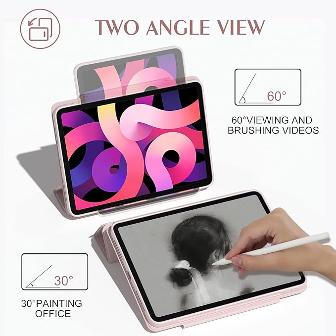 ZENLU iPad 10th 11th Generation Magnetic Case with Removable Folio Cover, Semi-Silicone Leather, Vertical Stand, Clear Back, Smart Sleep/Wake, Full Protective Case for iPad 10 & 11(A16) (Pink)