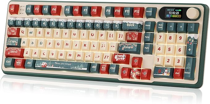 RK ROYAL KLUDGE S98 Mechanical Keyboard w/Smart Display & Knob, Top Mount 96% RGB Wireless Gaming Keyboard BT/2.4G/USB-C, Hot Swappable, Software Support, Creamy Sound, 98 Keys Winter Beige