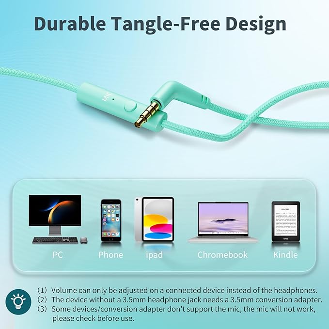 Botesty Sound Headphones Wired with Microphone, Over Ear Foldable 3.5mm Plug in Headphones Corded with 4.9ft Tangle-Free Nylon Cord for Tablet, Laptop, MP3/4, School, Airplane Travel (Green)
