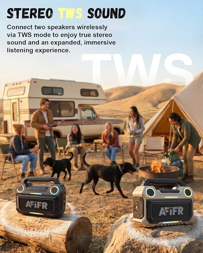 Outdoor Bluetooth Speaker, 160W Loud Bass! Rugged, IP67 Waterproof, 24H Playtime with Lights, Wireless TWS Pairing Portable Speakers for Party, Outsides, Travel, Beach, Garage (Black)