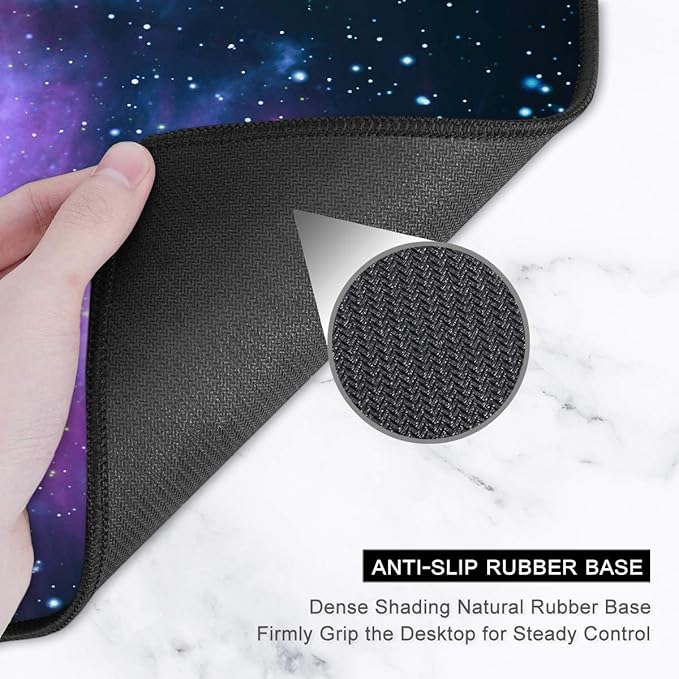 Auhoahsil Large Gaming Mouse Pad, Galaxy Theme XXL 35.4 x 15.7 in Desk Pad Stitched Non-Slip Rubber Long Computer Mousepad Thin Extended Full Size Desk Mat for Desktop, Laptop, Wireless Mice, Purple