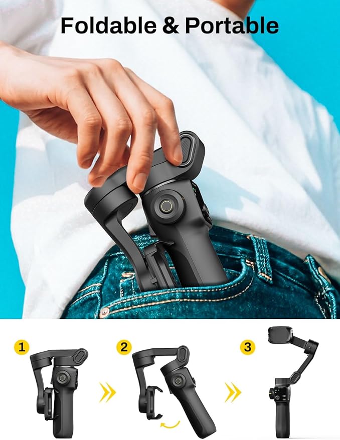 AOCHUAN 3-Axis Gimbal Stabilizer for iPhone, Smartphone Gimbal w/7.8" Extension Rod, OLED Display, Phone Stabilizer w/Face Tracking, Gesture Control, Video Record for iPhone & Android - Smart V8 Black