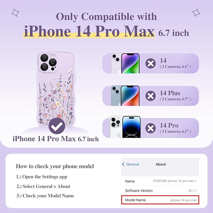 GVIEWIN for iPhone 14 Pro Max Case Compatible with MagSafe [Curly Wave Edge][Full Camera Protection] Floral Translucent Shockproof Magnetic Women Phone Case for 14 Pro Max, Floratopia/Colorful