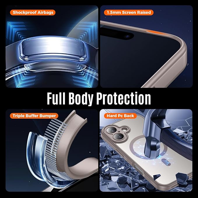 Symcele Designed for iPhone 17 Case, Compatible with MagSafe, [Camera Protection] [15FT Military Droptection] Shockproof Translucent Matte Anti-Slip Phone Case, 6.3", Natural Titanium
