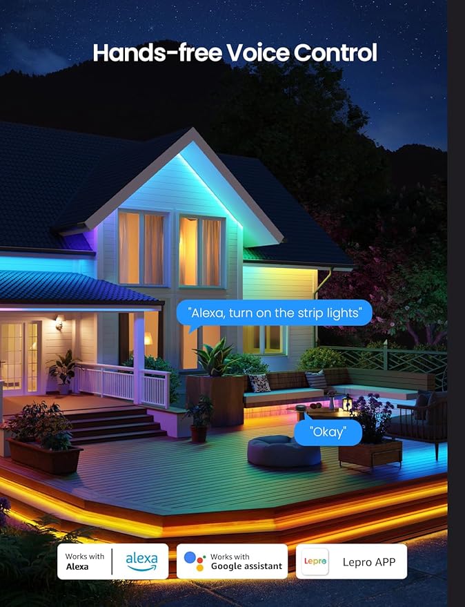 Lepro SW1 AI Smart Outdoor LED Strip Lights - 98.4ft IP65 Waterproof RGBCW Light Strips, 2700K-5700K Tunable Warm White, APP Control(No Remote), 2.4G Wi-Fi Lights for Holiday Decor, House, Porch, Eave