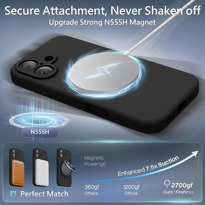 FireNova Magnetic for iPhone 17 Case, Compatible with MagSafe, [Integrated Silicone Camera Control Button] [Camera Protection] Anti-Scratch Microfiber Lining Phone Case, 6.3", Black