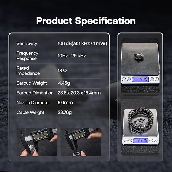 Linsoul Kiwi Ears Cadenza II 10mm Titanium Driver in Ear Monitor, HiFi Wired IEM Earphones with KARS 2.0, Precise Tonal Balance, CNC Aluminum Faceplate for Musicians Audiophiles Gaming (Grey)