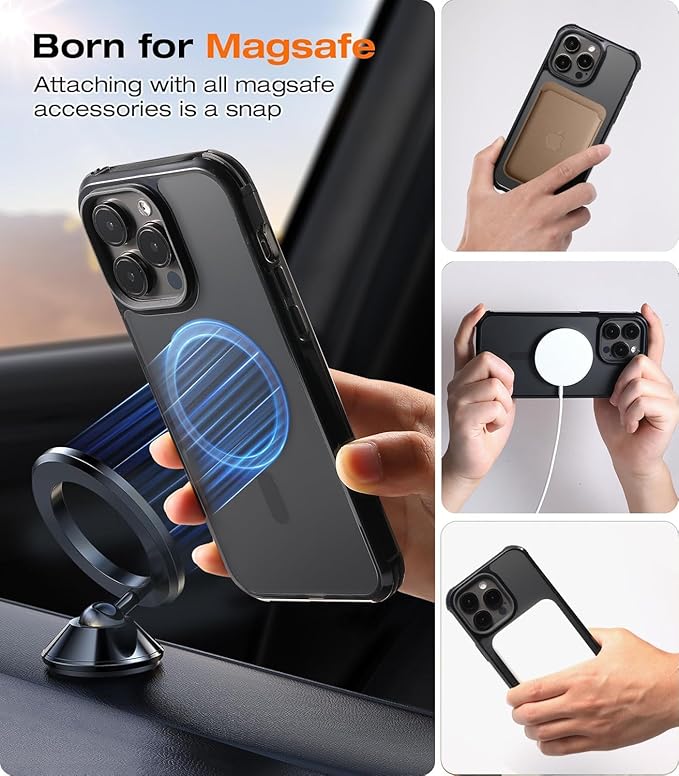Tigowos for iPhone 15 Pro Max Bumper case Fits MagSafe 15FT Drop Resistant Skin Friendly Feeling Heavy Duty Shockproof Back Cover Fits iPhone 15 Pro Max Phone Cases 6.7"，Black