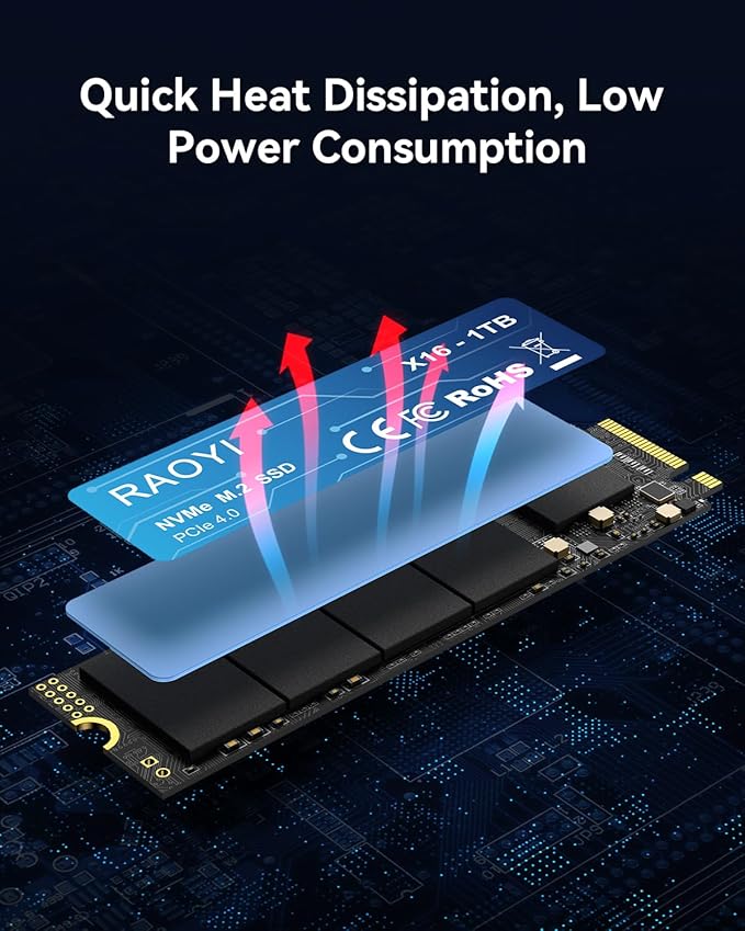 RAOYI 1TB NVMe Internal Solid State Drive M.2 2280 PCIe Gen4x4 SSD, Up to 5000MB/s, Configure SLC Cache, Storage and Memory Expansion for PS5 Laptop Desktop