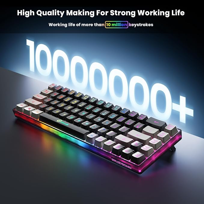 GEODMAER 65% Wireless Gaming Keyboard, Rechargeable Backlit Gaming Keyboard, 68 Keys Ultra-Compact Anti-ghosting No-Conflict Wireless Keyboard for PC Laptop Windows Gamer(Black-Grey)