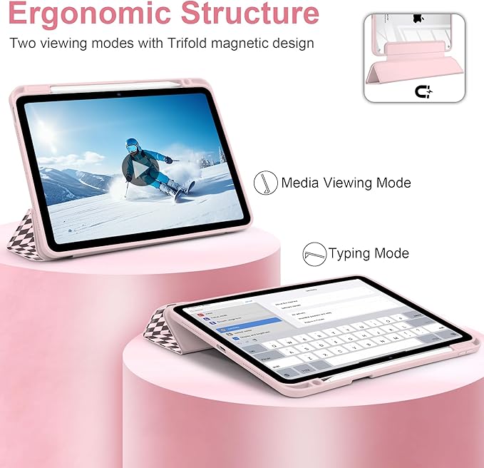 Case for iPad Air 11 inch M4 2026 M3 2025 Release with Pencil Holder - Aesthetic Cute Design Trifold Cover with Soft TPU Bumper Clear Back Auto Sleep/Wake for Girls Women, Abstract Lattice
