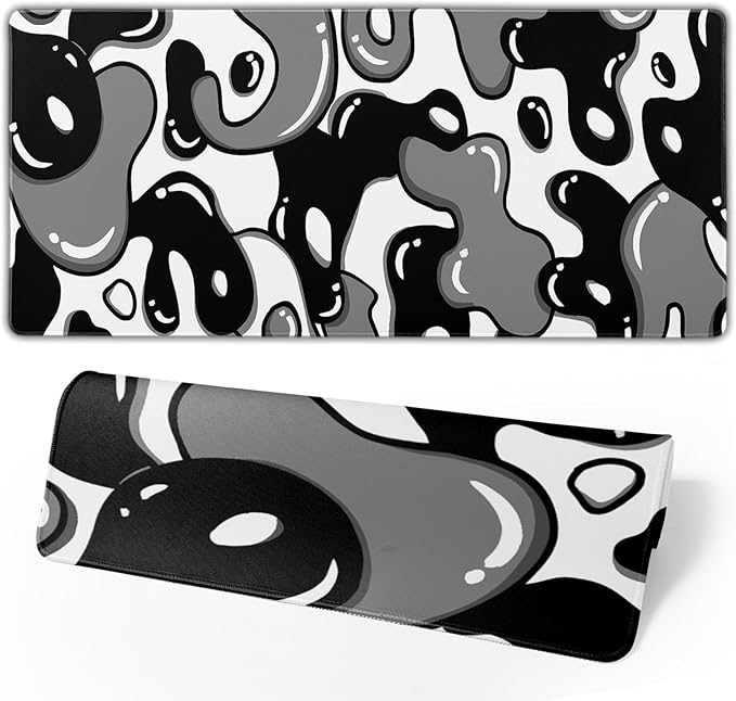 Grey Black White Gaming Mouse Pad Desk Pad Extended Large 31.5"x11.8" Japanese Geometric Anime Gaming Mouse Pad XL Japanese Desk Mat with Non-Slip Rubber Base Stitched Edge for Home Office Work Game