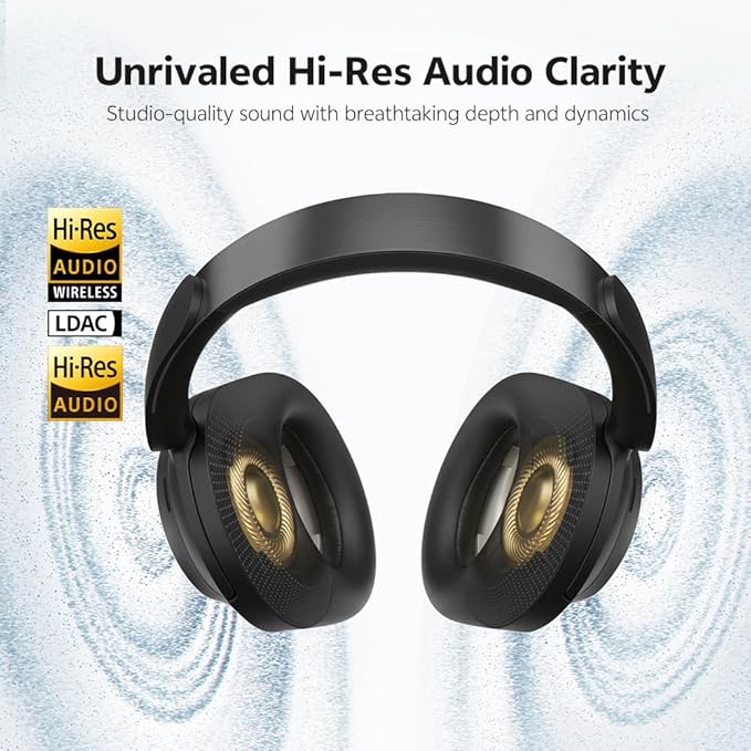QCY H3S Wireless Over-Ear Headphones, Hybrid Active Noise Cancelling Headphones, Hi-Res Wireless, 102H Playtime, Fast Charging, Comfort Fit, Dual Connection, Bluetooth 6.0(Black)