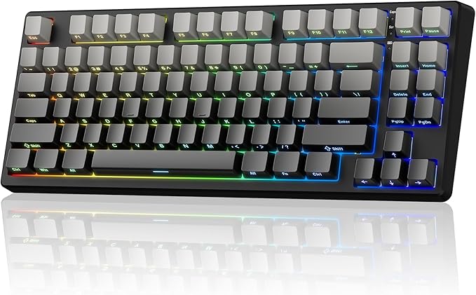 Kisnt KN85 Wireless Mechanical Gaming Keyboard, 75% Layout with RGB Backlit, Custom Hot Swappable, Creamy Sound, Bluetooth/2.4GHz/USB-C Compatible with Windows/Mac/PC(Gradient Gray, Side Printed)