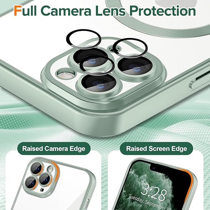 Hython Magnetic Clear for iPhone 11 Pro Case with Camera Lens Protector [Compatible with MagSafe] Luxury Plating Edge Slim Soft TPU Cover Protective Phone Case for iPhone 11 Pro 5.8", Matte Mint