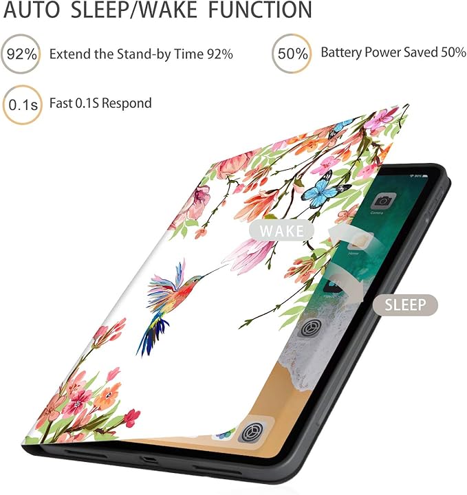 Case for iPad Air 11-Inch (M4/M3/M2) 2026/2025/2024, Case for iPad Air 5th/Air 4th Generation 10.9 Inch 2022/2020 Multi-Angle View Adjustable Stand Shockproof Auto Wake/Sleep, Flowers Hummingbird