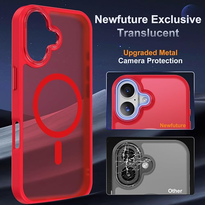 Newfuture Magnetic for iPhone 17 Case [Compatible with Magsafe] [Military Grade Drop Protection] Translucent Matte Anti-Scratch Shockproof Protective Phone Cover 6.3 Inch, Red