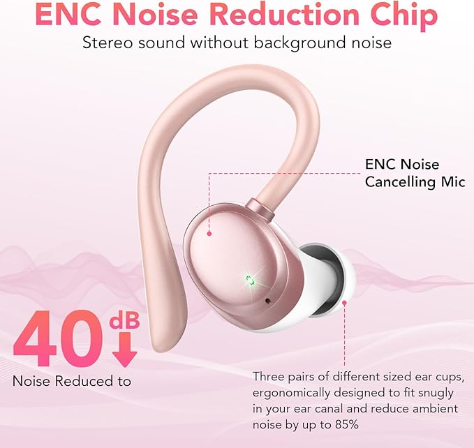 KT1 Bluetooth Headphones Wireless Earbuds 72hrs Playtime Wireless Charging Case Digital Display, Ear Buds with Earhook,IPX7 Waterproof, Deep Bass 2.0,Over-Ear Earphones for Sport Running