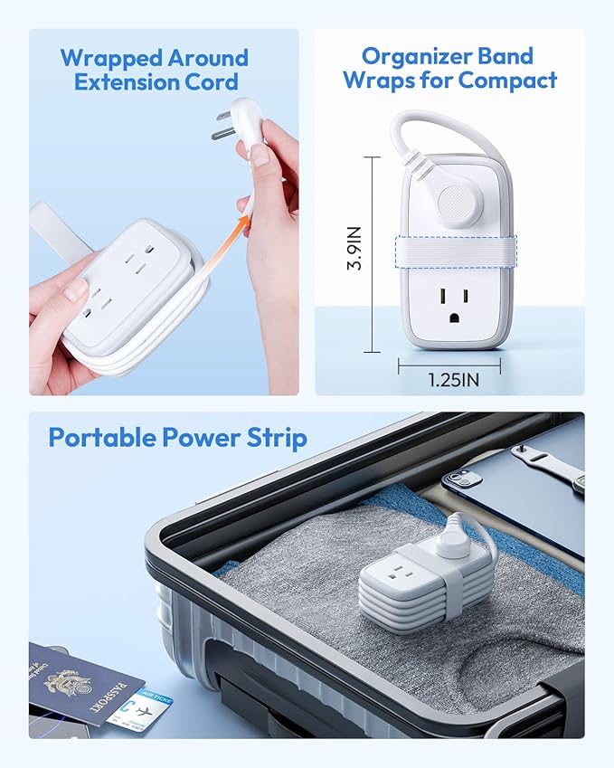 NTONPOWER 20W Travel Power Strip, Travel Essentials Cruise Approved Power Strip Non Surge Protector 4 Outlets 3 USB(1 USB-C) with 4FT Wrapped Extension Cord Flat Plug, Cruise Essentials 2026