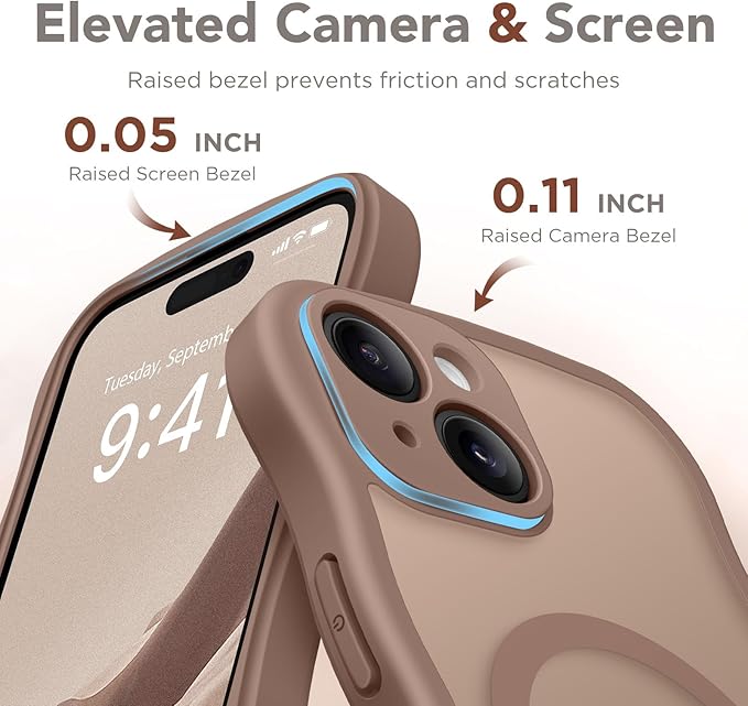 CAPRARO Cute for iPhone 15 Plus Case, Compatible with MagSafe, [Curly Wave Edge] [Full Camera Protection] [14 FT Drop Protection] Magnetic Phone Case for 15 Plus 6.7 Inch, Brown